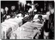 Bodies of Archduke Franz Ferdinand and the Duchess of Hohenstein lying in state