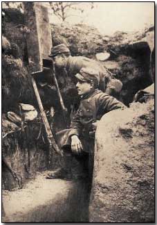 French soldiers in Alsace using a trench periscope