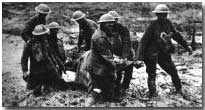 British stretcher bearers near Bossinghe, 1 Aug 1917 (Pilckem Ridge/Passchendaele)