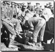 British soldiers at Salonika receiving daily beer ration