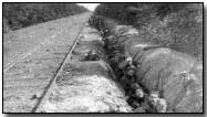 Belgian troops entrenched along a railway line