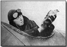 Carrier pigeon being released from a seaplane