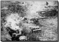 British machine gunners in captured German second line trench at Cambrai