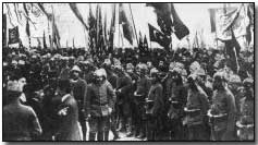 Turkish troops receiving the declaration of war at the Mosque of Faith, Constantinople