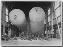 Three 5,000 cubic feet Nurse Balloons in Hangar. Fort Sill, Oklahoma, May 1, 1918