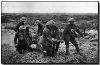 British stretcher bearers near Bossinghe, 1 Aug 1917 (Pilckem Ridge/Passchendaele)