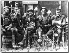 US officers toasting with captured German beer steins