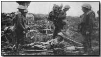 British stretcher bearers bringing in a wounded French soldier