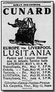 Advertisement for the Lusitania's fateful voyage