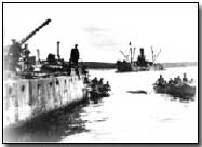 German sailors taking to boats during the scuttling of their own ships, 21 June 1919