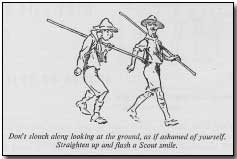 An example of Baden-Powell's artistic skill (although some might find the caption slightly priggish). All or nearly all the cartoons in 'Scouting for Boys' were drawn by 'B-P' himself, and enhance the book considerably.
